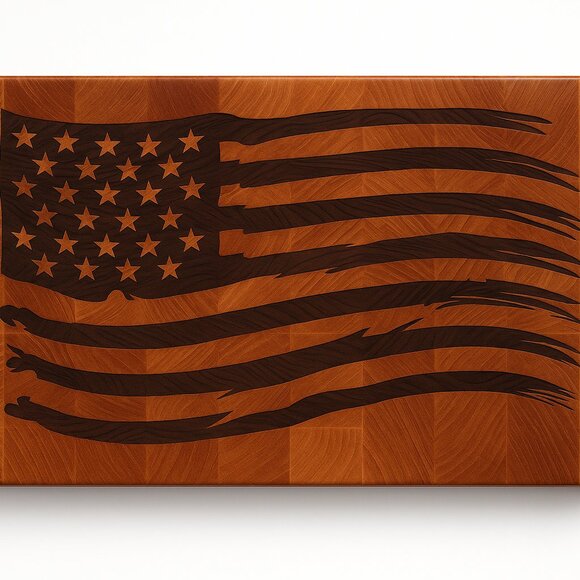 Handmade Maple End Grain Cutting Board – Walnut American Flag Inlay - Picture 2 of 4